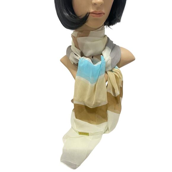 Vintage Echo Retro Blue and Tan Striped Silk Scarf 15.5" x 66" - Picture 6 of 12